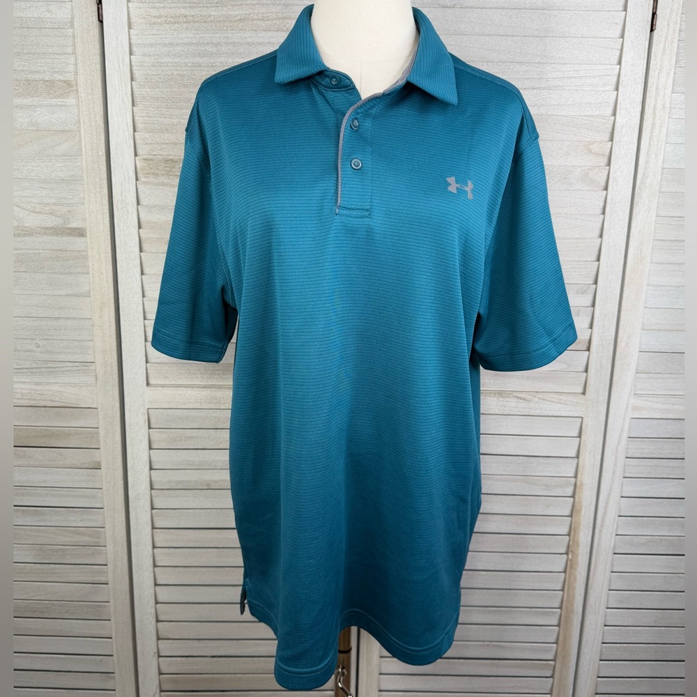 UNDER ARMOUR Men's Loose Heatgear Teal Golf/Polo Shirt-Large